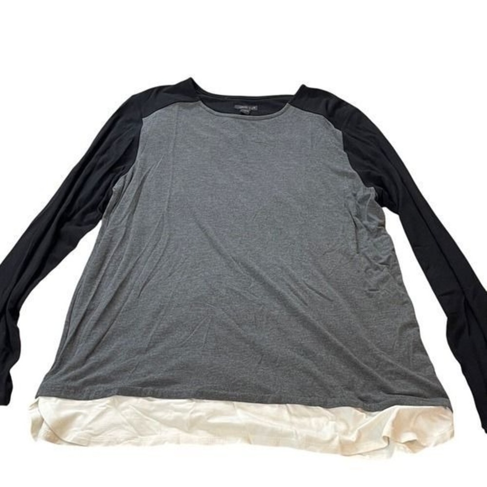 J. Jill Wearever Colorblock Layered Hem Long Sleeve Top Grey Black White Tall M